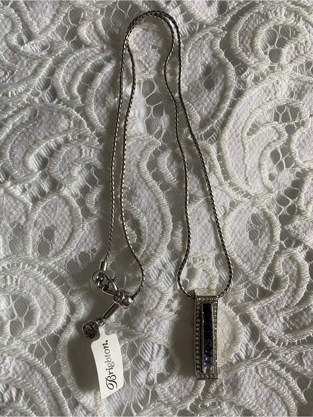 Brighton Silver Necklace with Purple Bar Pendant